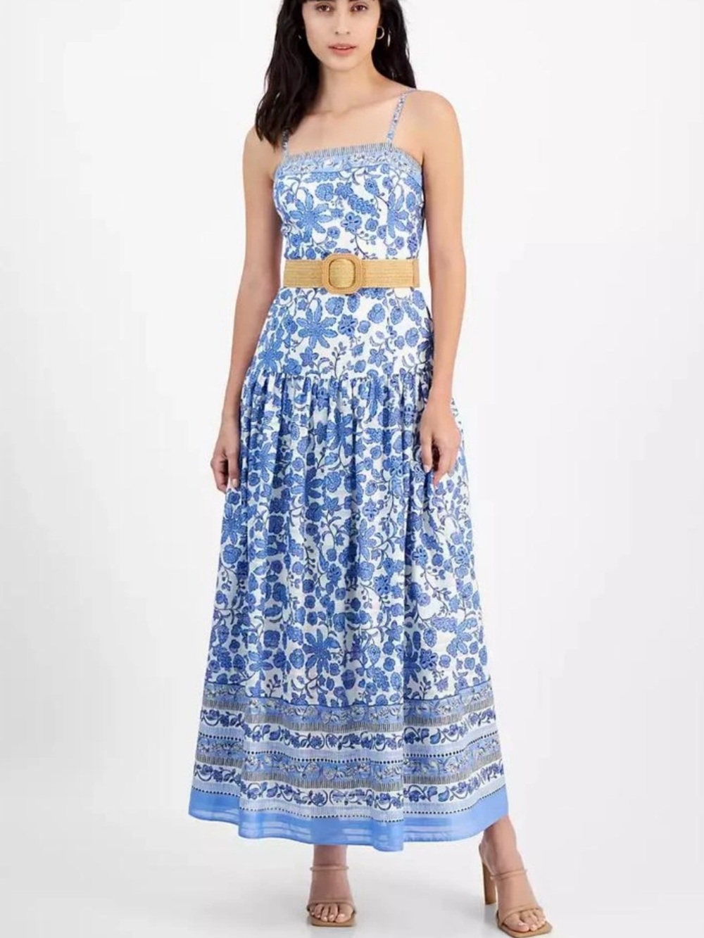 Taylor Blue Floral Maxi Dress with Belt